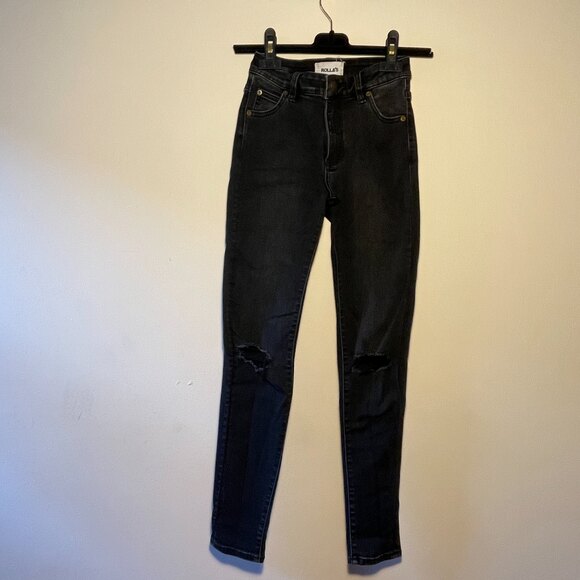 Rolla's West Coast Super Skinny Distressed Black Jeans 25 - Picture 2 of 6